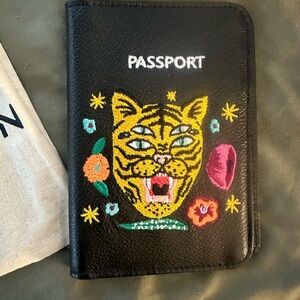 Min & Mon Black Passport Holder with Tiger Design